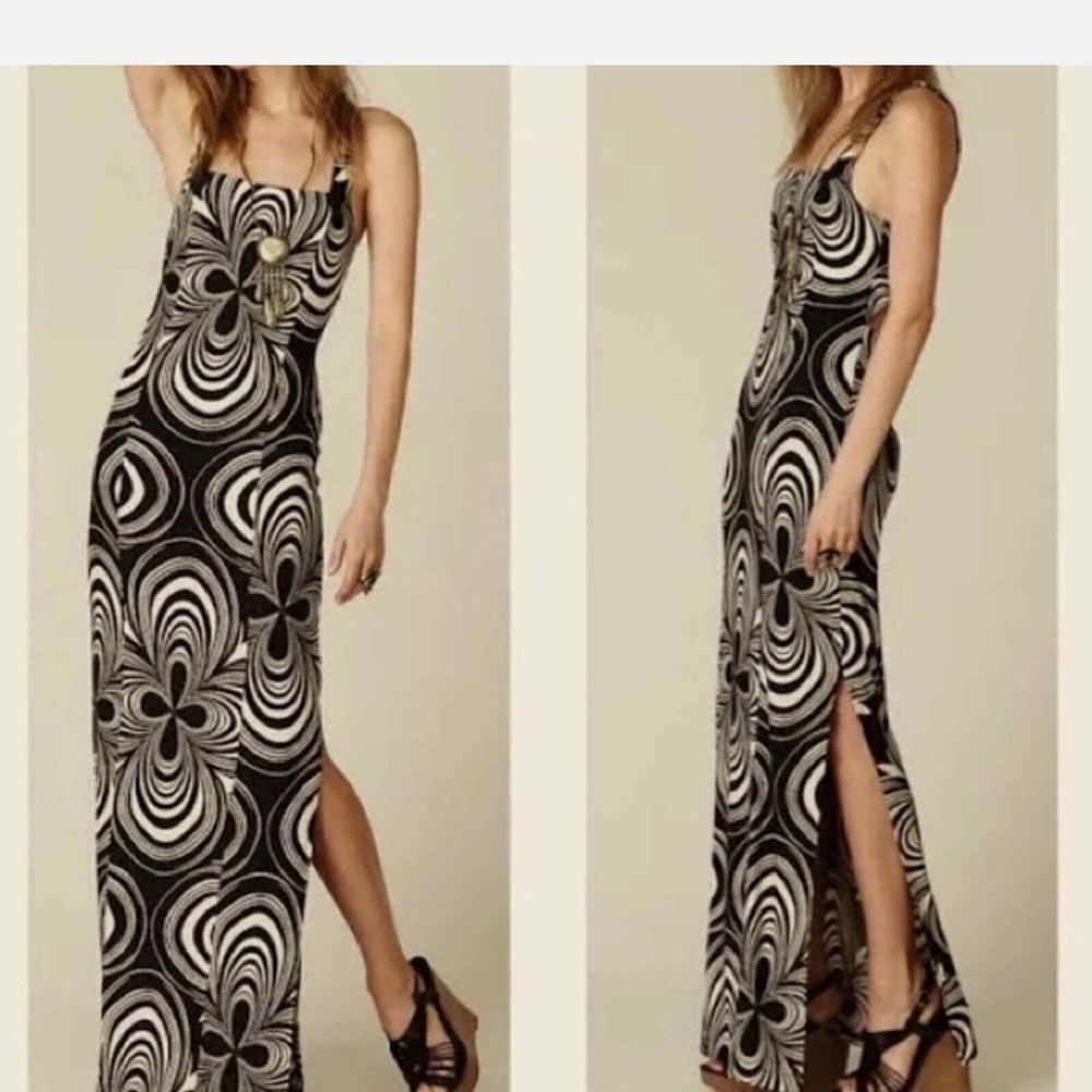 Free People Elegant Black and White Patterned Maxi Dress size XS